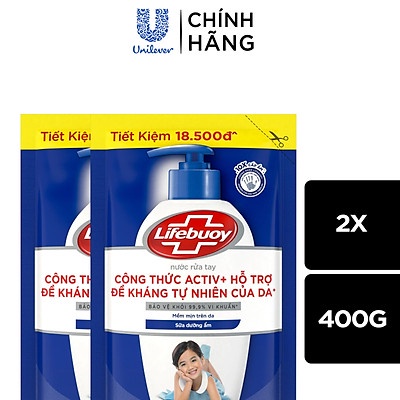 Nước Rửa Tay Lifebuoy Giúp Sạch Khuẩn, Bảo Vệ Khỏi 99.9% Vi Khuẩn Gây Bệnh Túi 400G