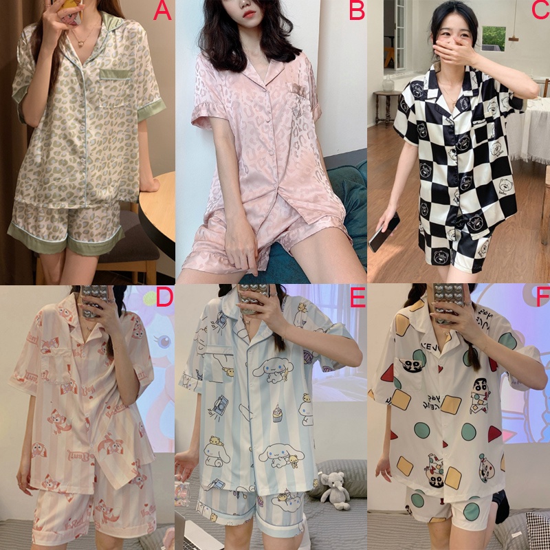 Bộ Đồ Ngủ Tay Ngắn Bằng Lụa Satin In Họa Tiết Da Báo Thời Trang Hàn Quốc Cho Nữ
