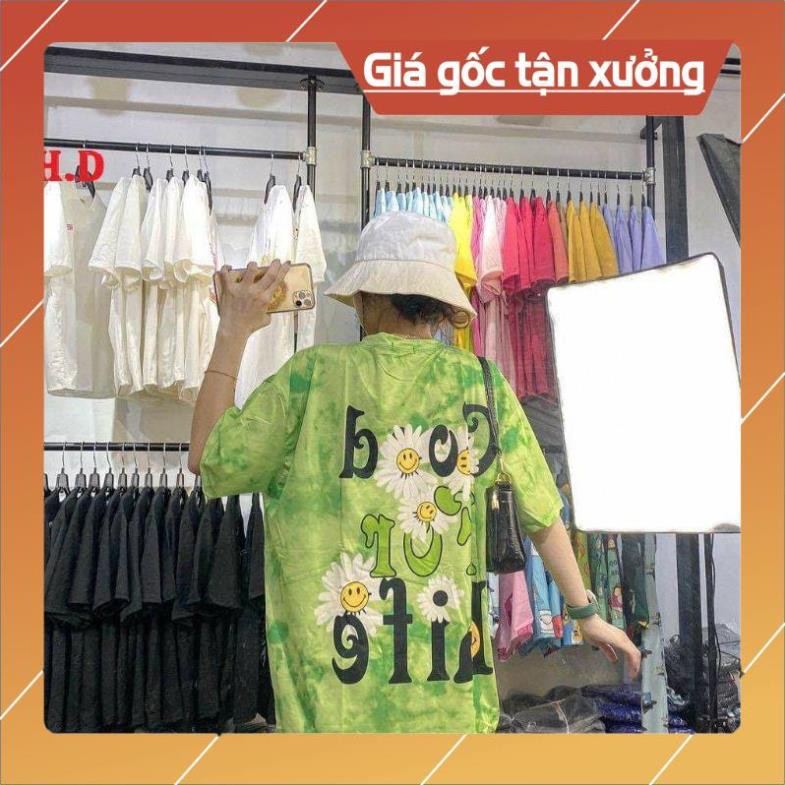 (Ảnh thật và video shop tự quay)Áo Thun loang màu Unisex hoa cúc good life form thụng tay lỡ mẫu❤Áo nhóm áo lớp❤