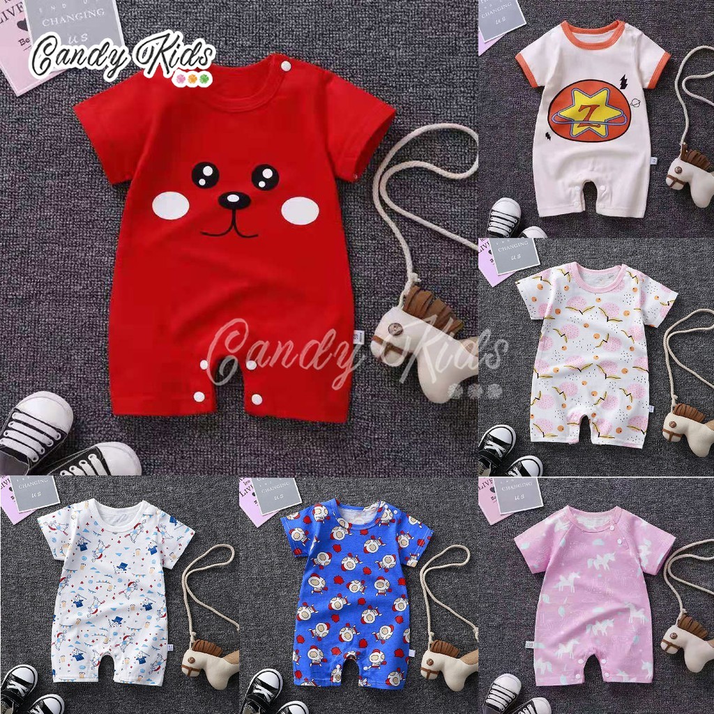 Áo liền quần cotton ngắn tay cài nút dễ thương cho bé gái/bé trai