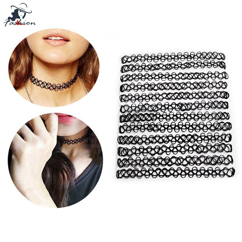 Bộ 12 vòng choker đeo cổ co giãn phong cách vintage gothic cho nữ