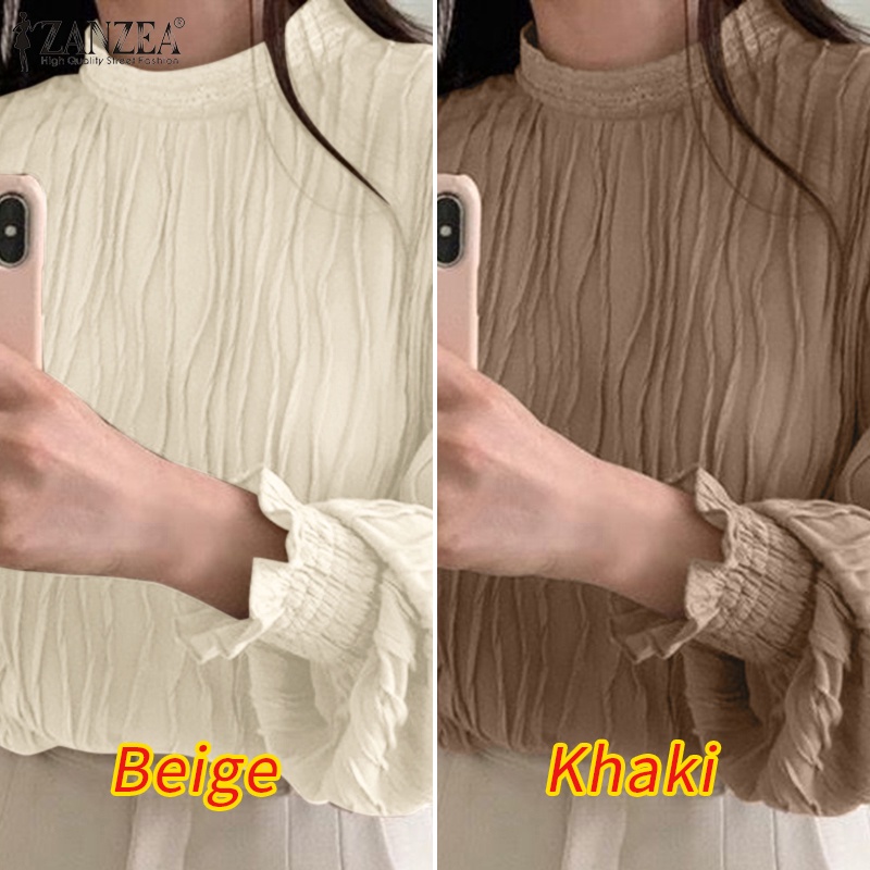 Áo nữ ZANZEA tay dài cổ đứng phối ren phong cách Hàn Quốc thanh lịch