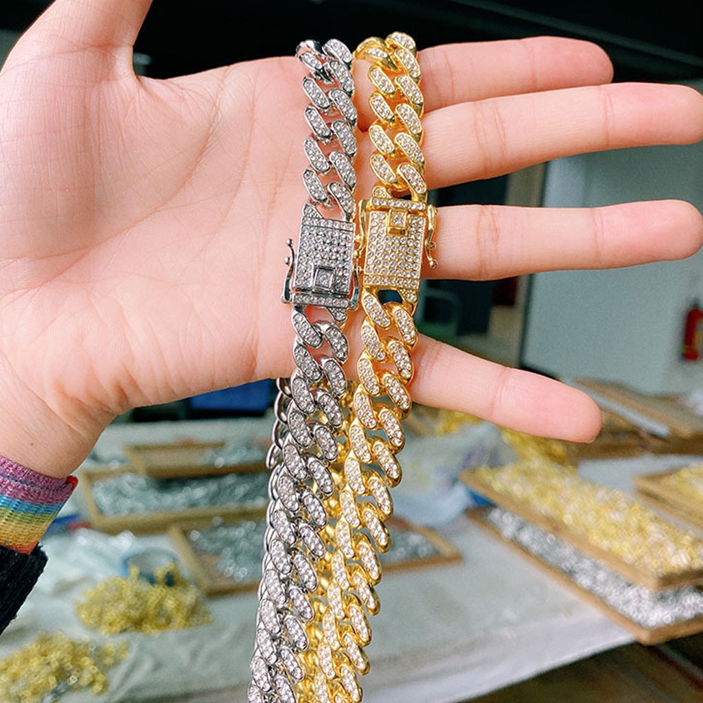 Vòng đeo tay Cuban đính đá sang trọng, thời trang hiphop dành cho nam nữ