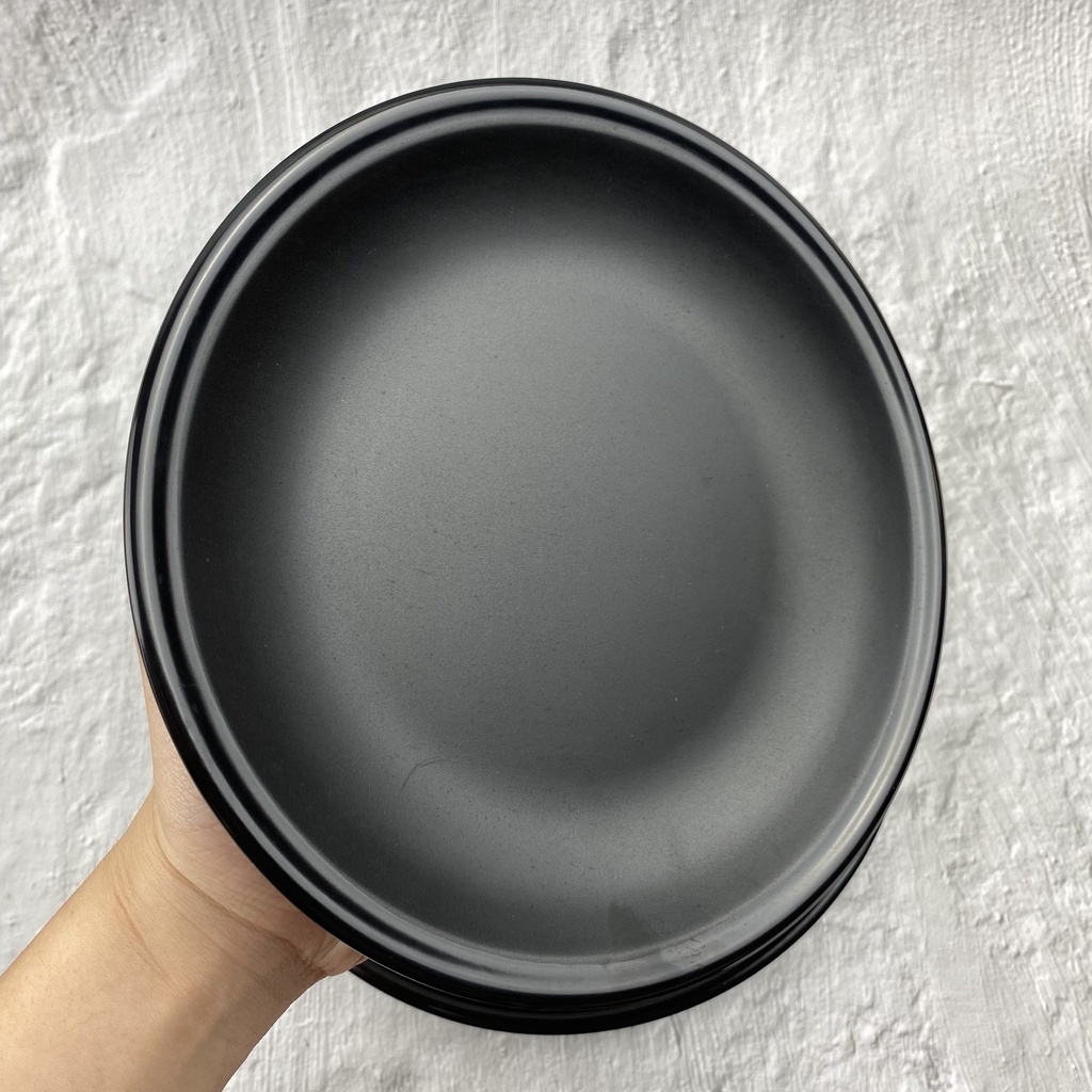 Dĩa nhựa Melamine đen nhám tròn dành cho gia đình, nhà hàng, quán ăn (da07n,08n,09n)