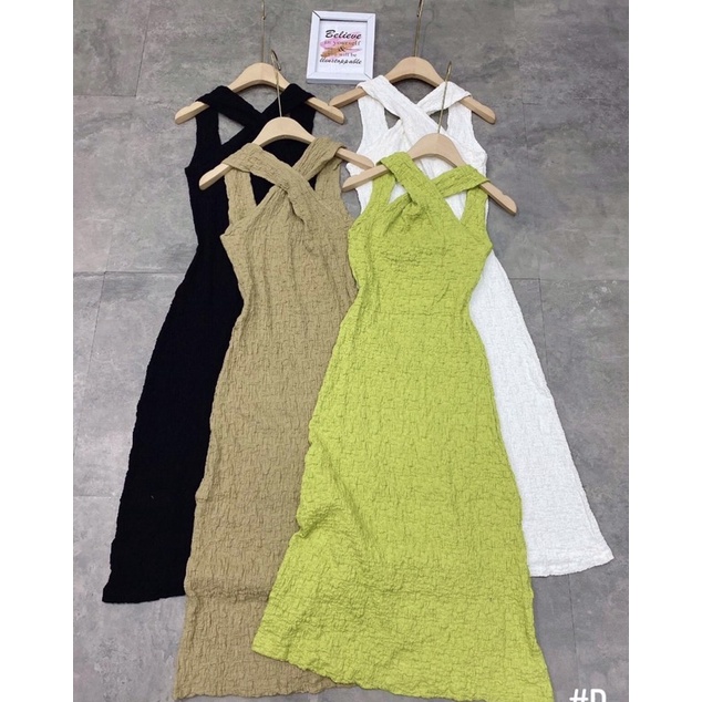 Váy cổ yếm chất xốp đũi 4 màu thời trang hàn quốc | BigBuy360 - bigbuy360.vn