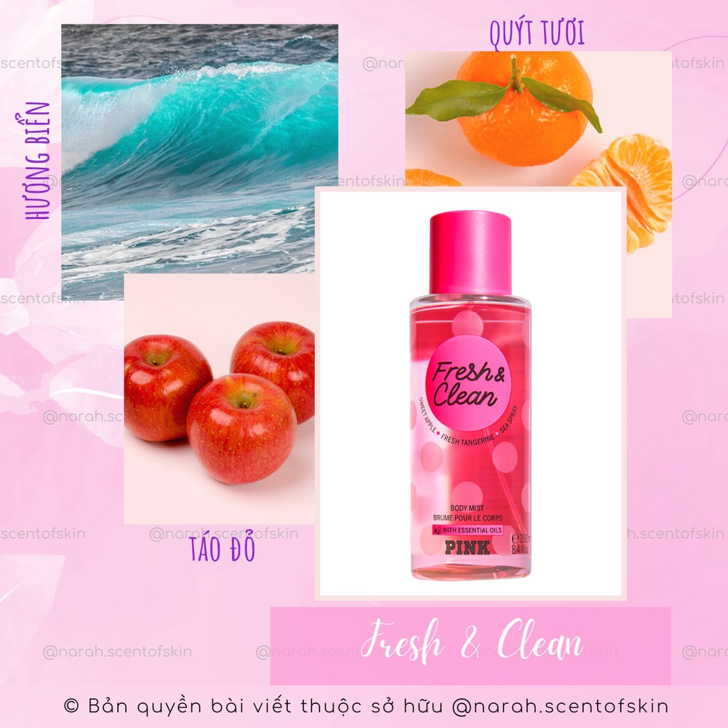 [Bill Mỹ] Xịt Toàn Thân Body mist Pink hương Fresh and Clean Chính Hãng size 250mL