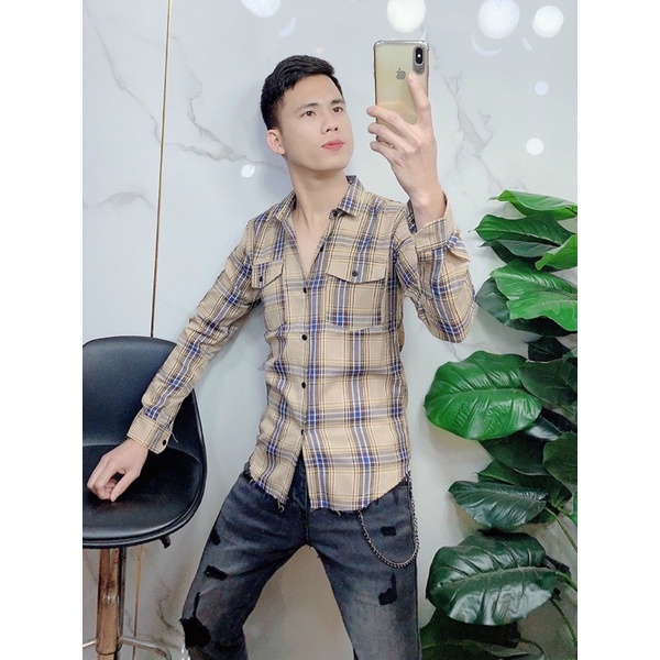 Áo sơ mi kẻ 2 túi ngực , sơ mi nam kẻ pha màu giá dễ phối đồ -T016