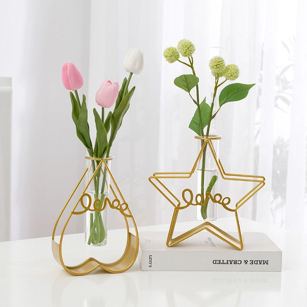 KUNHEV Bình Hoa Thủy Tinh Kèm Giá Đỡ Bằng Sắt Dùng Trang Trí Nhà Cửa