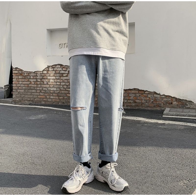 Quần jeans rách ống rộng nam nữ unisex ulzzang - ẢNH THẬT
