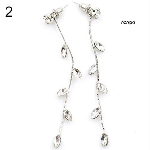 Đôi Bông Tai Dáng Dài Hình Cành Lá Đính Đá Thời Trang Dành Cho Nữ