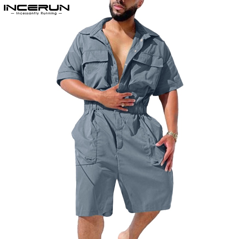 Áo liền quần INCERUN co giãn tay ngắn với 3 màu thời trang tùy chọn cho nam