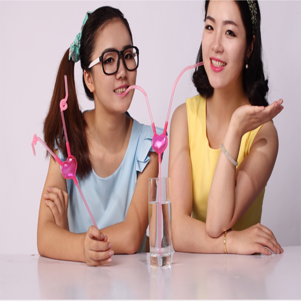 Ống Hút Hình Trái Tim Đôi Hai Đầu Cặp Đôi 2 Trong 1 Nhựa Tái Sử Dụng Trong Suốt Độc Đáo Ngộ Nghĩnh Màu Hồng Cho Bé