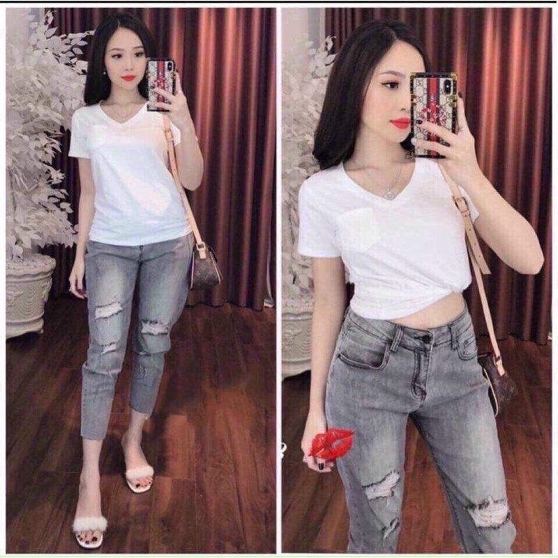 [Siêu hót]Áo thun giấy trơn cổ v- hình thật. alohashop91