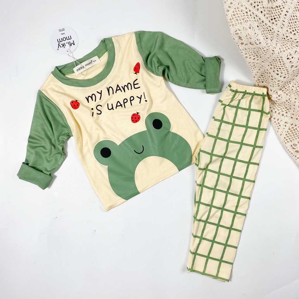 Bộ dài tay thun lạnh in hình động vật cùng quần caro đáng yêu cho bé 8-18kg