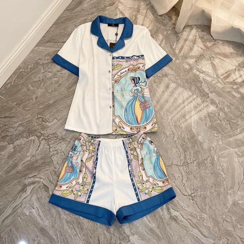 🍀Hàng Quảng Châu🍀Pijama cộc đùi lem màu xanh_CLC_lụa xước ánh kim cao cấp_mịn mát form thoải mái 14.