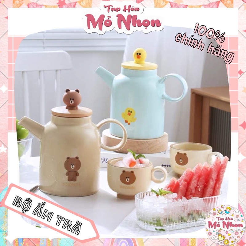 Bộ Ấm Trà Line Friends Bằng Gốm Sứ Cao Cấp Gấu Brown, Vịt Sally, Thỏ Cony Pha Trà Đạo