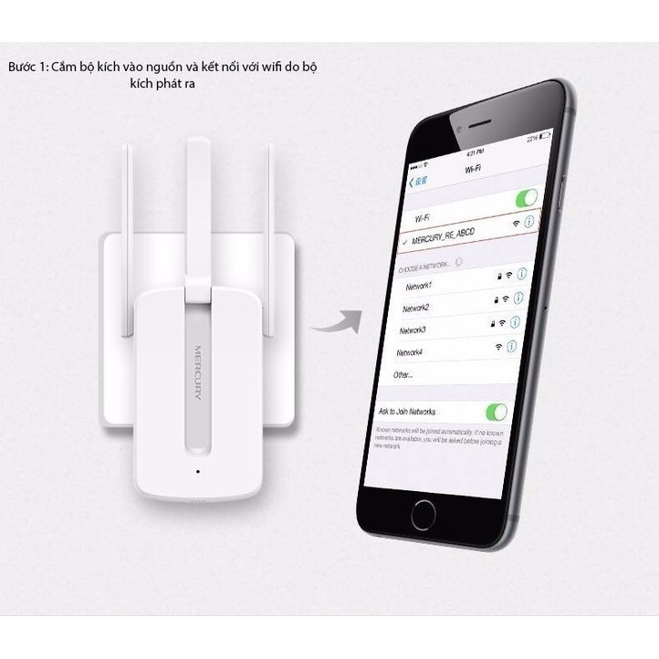 Bộ kích sóng wifi Mercury 3 râu cực mạnh 300Mbps, cực hút wifi, phát xuyên tường, khuếch đại băng tần, bảo hành 1 năm | BigBuy360 - bigbuy360.vn