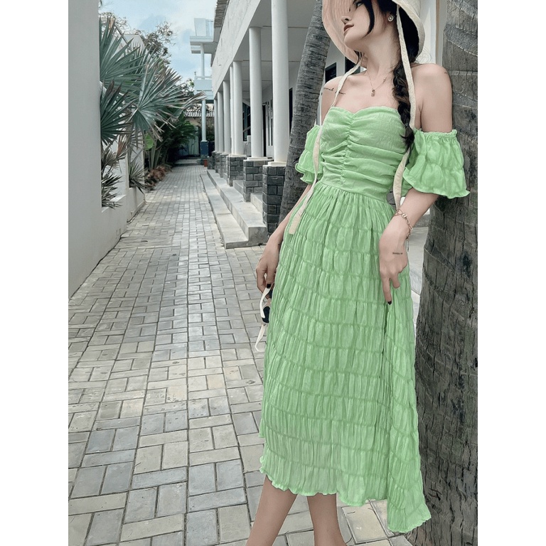 ĐẦM MAXI XỐP NHÚN TRỄ VAI CÓ LÓT CÓ MÚT DÁNG SUÔNG CỰC TÔN DÁNG UP Thời Trang HHP Fashion