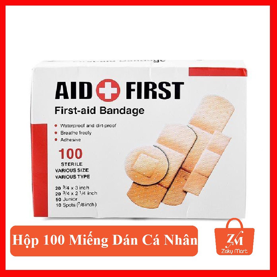 [Ảnh Thật+Video][Loại 1] Băng Dán Cá Nhân Aid First Hộp 100 Miếng