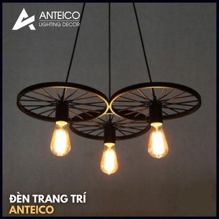 Đèn thả 3 bánh xe đầy phủ kiện lặp đặt trang trí trần cho quán xá nhà cửa chung cư phong cách vintage cổ điển
