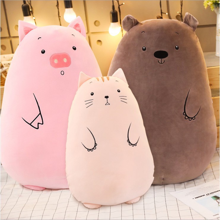 Gấu bông animal size 50cm béo ú,Gối ôm miniso có khóa kéo