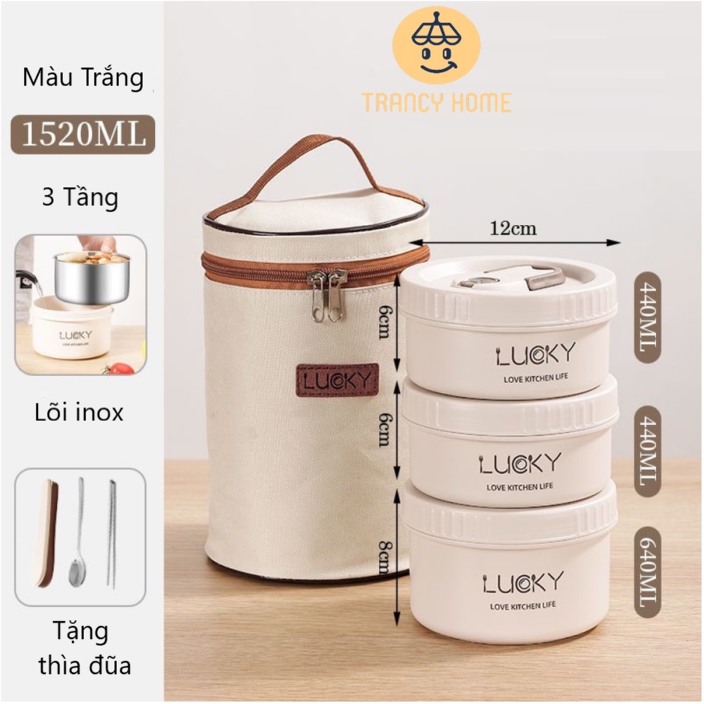Hộp đựng cơm giữ nhiệt TRANCY ,Hộp cơm trưa văn phòng cách nhiệt 3 tầng bằng thép không gỉ 304.HC09
