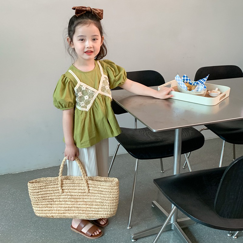 Se7en Set Áo Sơ Mi Không Tay Màu Trơn + Quần Dài Phong Cách Hàn Quốc Mùa Hè Cho Bé Gái