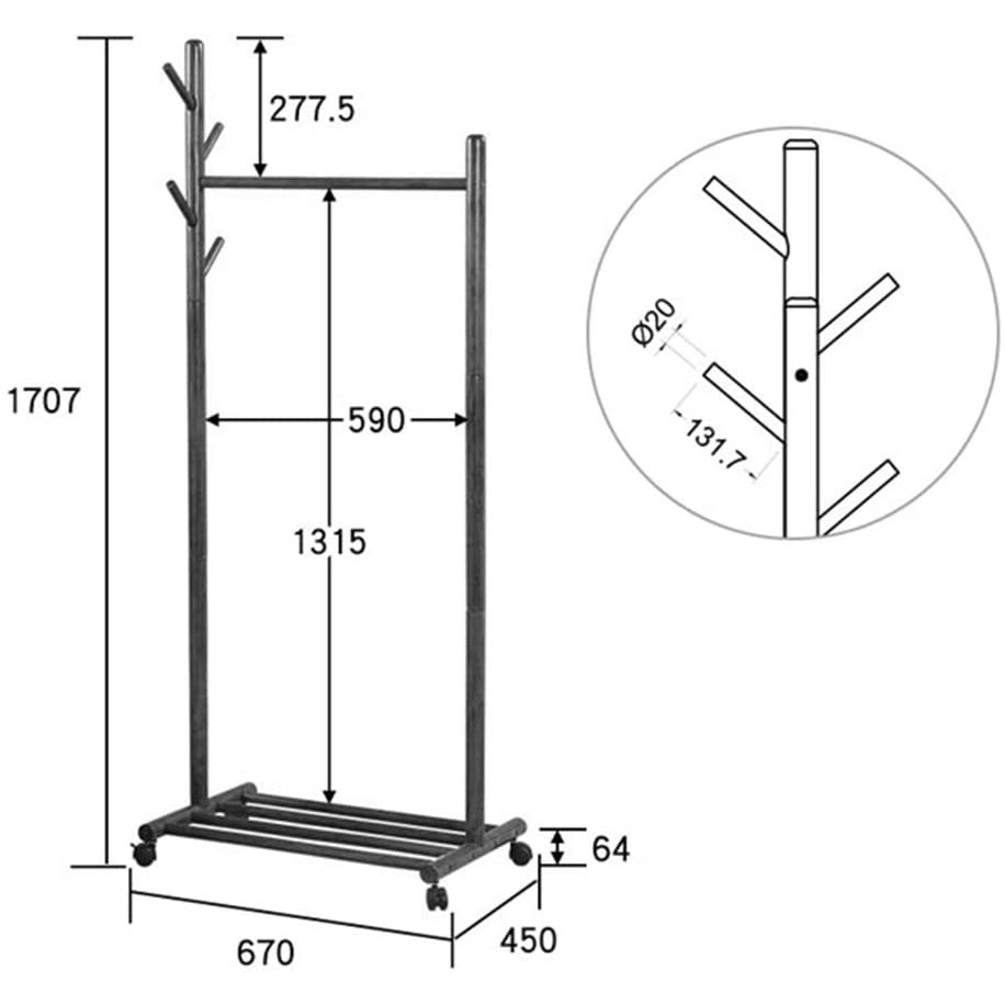 Giá Treo Quần Áo Gỗ Vivudecor - Kệ Gỗ Cây Sào Treo Quần Áo màu nâu Lắp Ráp Dễ Dàng - Nội Thất Phòng Ngủ.Mầu Nâu