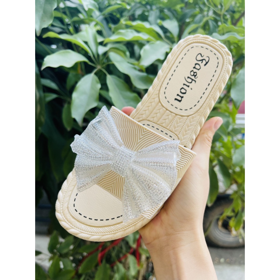 Dép Nữ Quai Ngang Đế Giả Cói Quai Nơ , Chịu Nước Chống Trơn Trượt  - Đủ Màu 2033