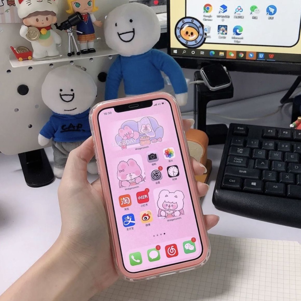 Ốp điện thoại hồng phấn trong suốt 2 trong 1 chống rơi thích hợp cho iPhone 13 promax i11 8plus/xs/xr