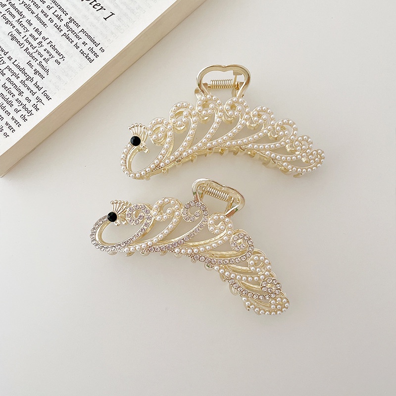 Kẹp Tóc Hình Con Công Bằng Hợp Kim Có Đính Đá &amp; Ngọc Trai Thời Trang Hàn Quốc 2022