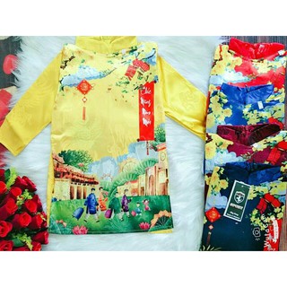 Áo dài tết gấm 3D hàng đẹp cho bé