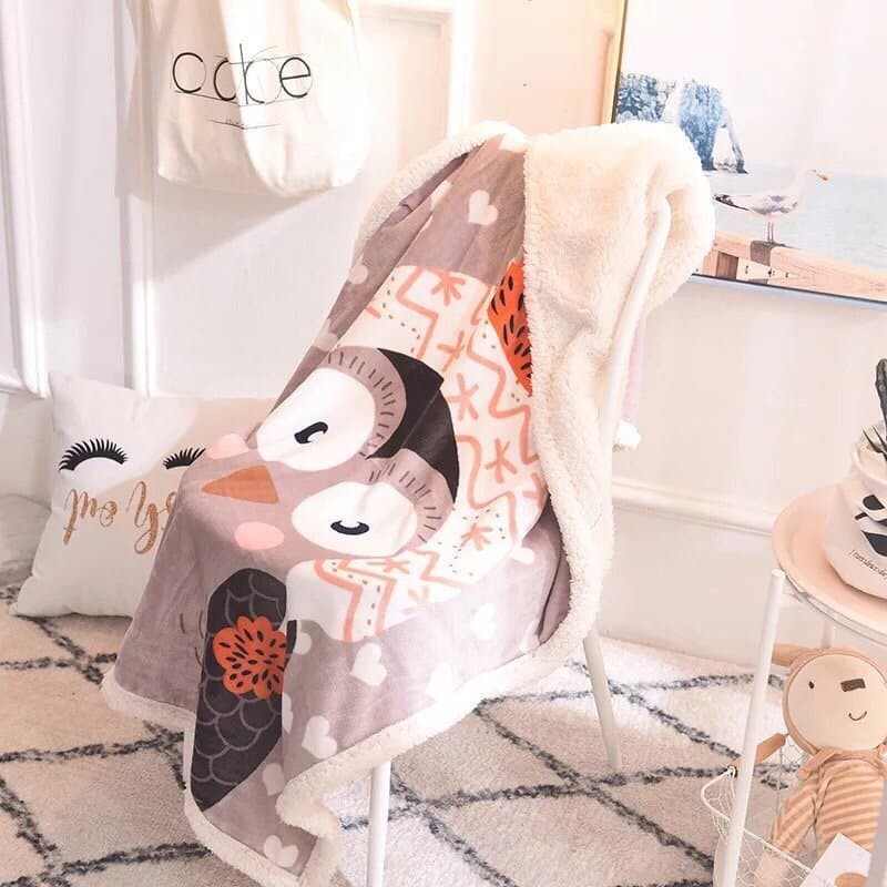 Chăn lông cừu mini 95x135cm hình con cú