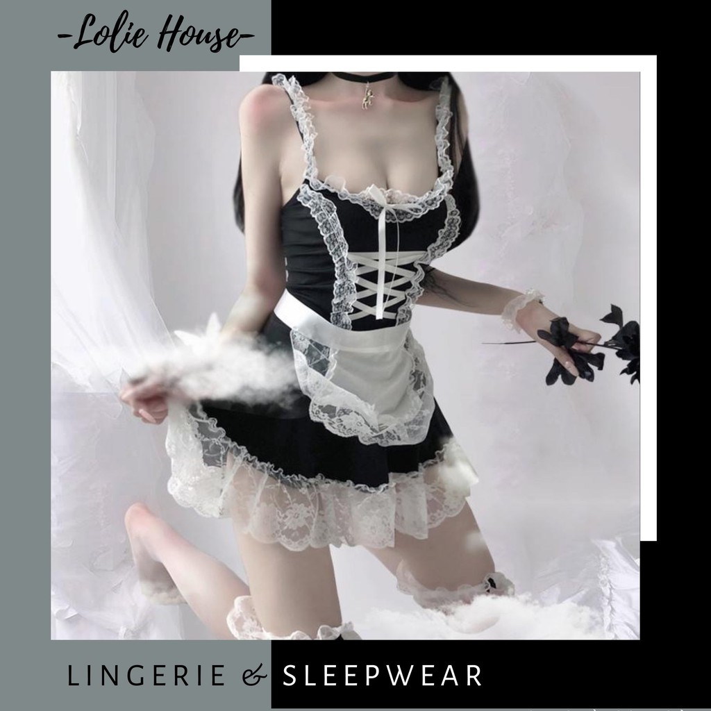 Cosplay hầu gái sexy - Set váy ngủ sexy cosplay cô hầu bàn tạp dề trắng LOLIE HOUSE - CP5 | BigBuy360 - bigbuy360.vn