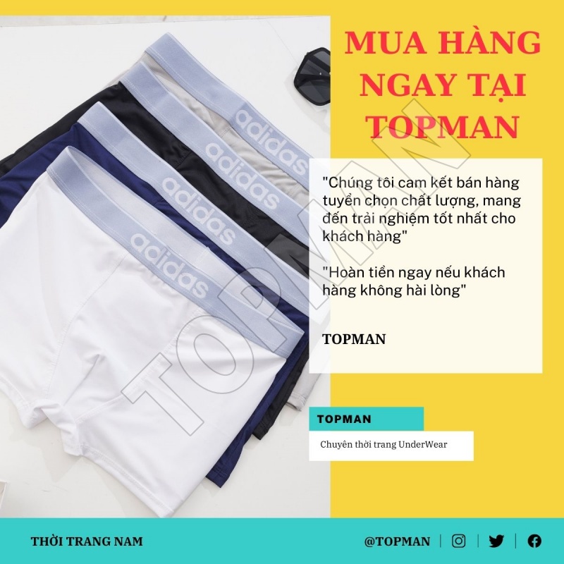 Quần lót nam boxer, quần sịp nam thun lạnh co giãn, thông thoáng, hút mồ hôi không tạo mùi hôi khi mặc cả ngày | Topman