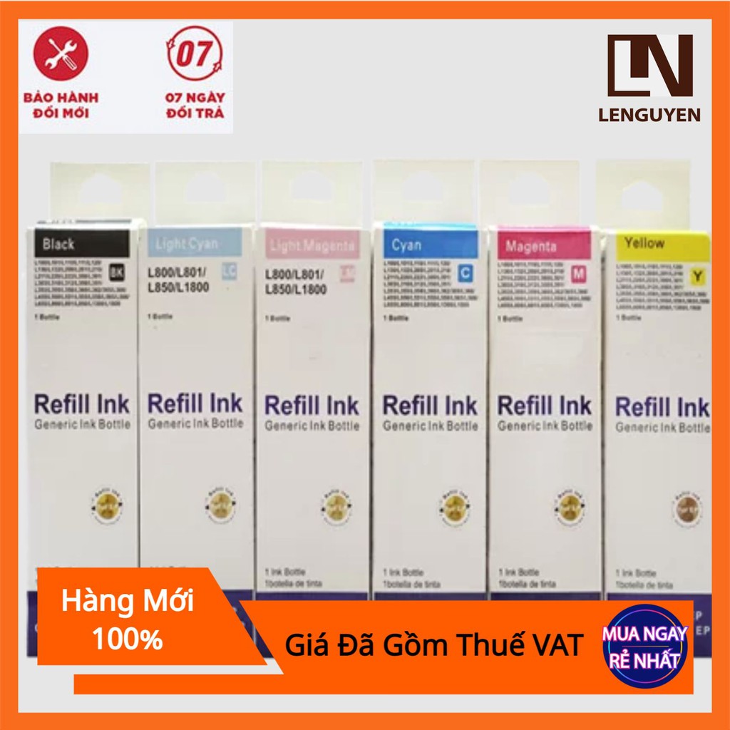 Bộ Mực in phun màu 100ml cho máy in phun Epson L310, L360, L805, T60, L800, L120, L1300, L1800... Chất lượng