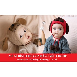 Mũ nỉ hình cún con đáng yêu, cho bé từ 8 tháng-3.5 tuổi