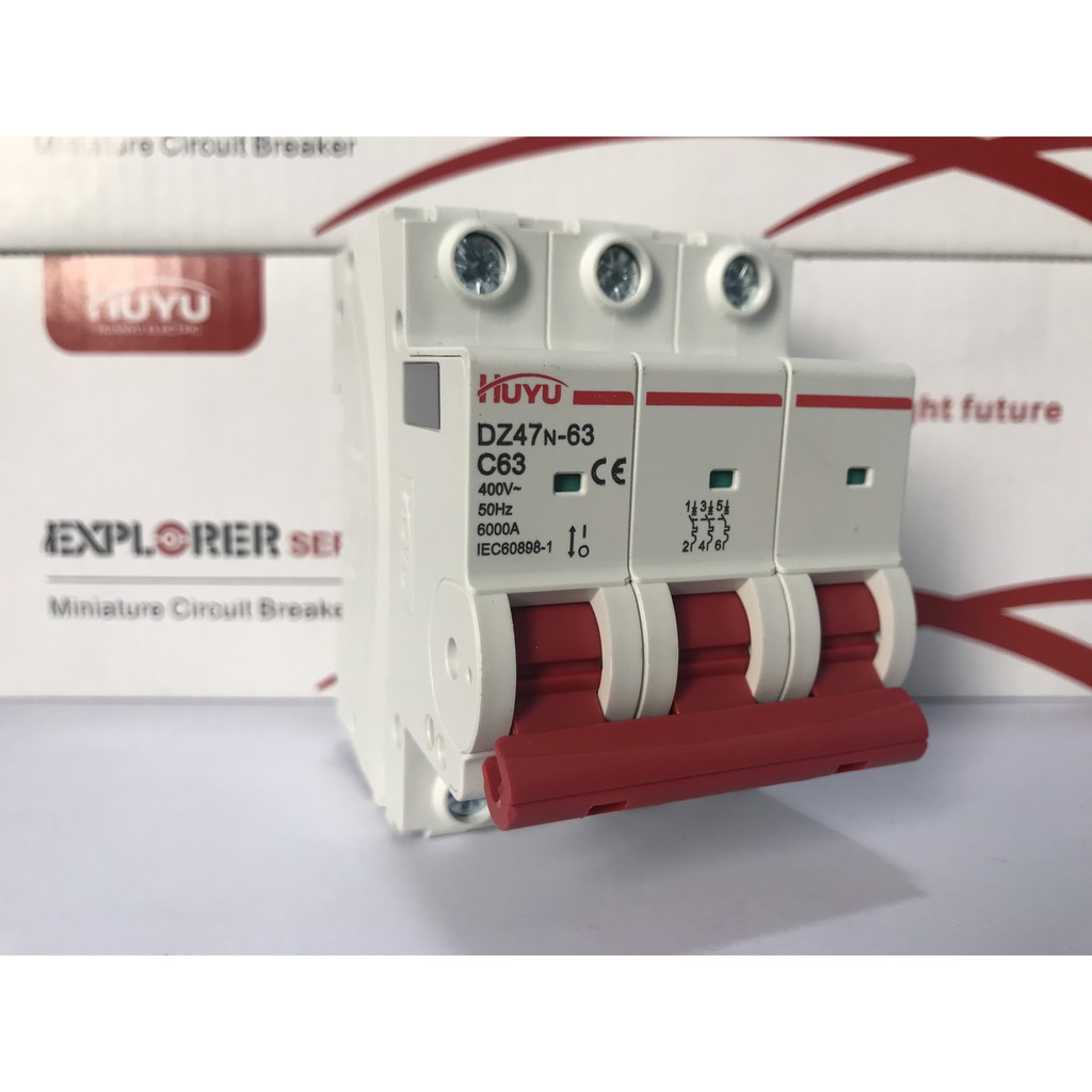 Cầu dao an toàn MCB 3 Pha 6A - 63A dòng cắt 6kA, Hãng Huyu