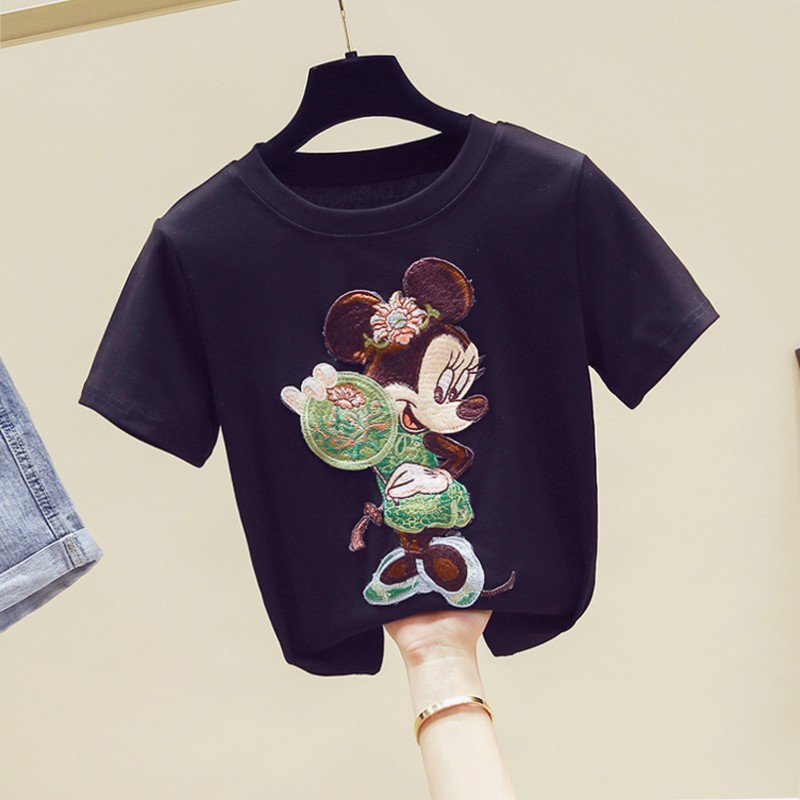 Áo thun nữ cotton thêu họa tiết 3d đủ size