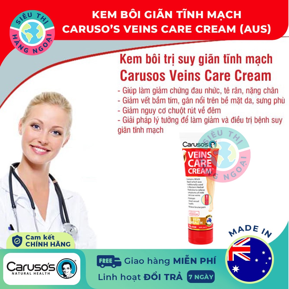 Kem bôi suy giãn tĩnh mạch Carusos Veins Care Cream 75g của Úc