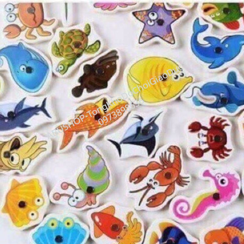 Đồ Chơi Câu Cá Gỗ 32 Cá KÈM BỂ CÁ Bền Đẹp, Sinh Động- Bộ Đồ Chơi Không Thể Thiếu Rèn Tính Kiên Trì, Linh Hoạt Tay Mắt Bé