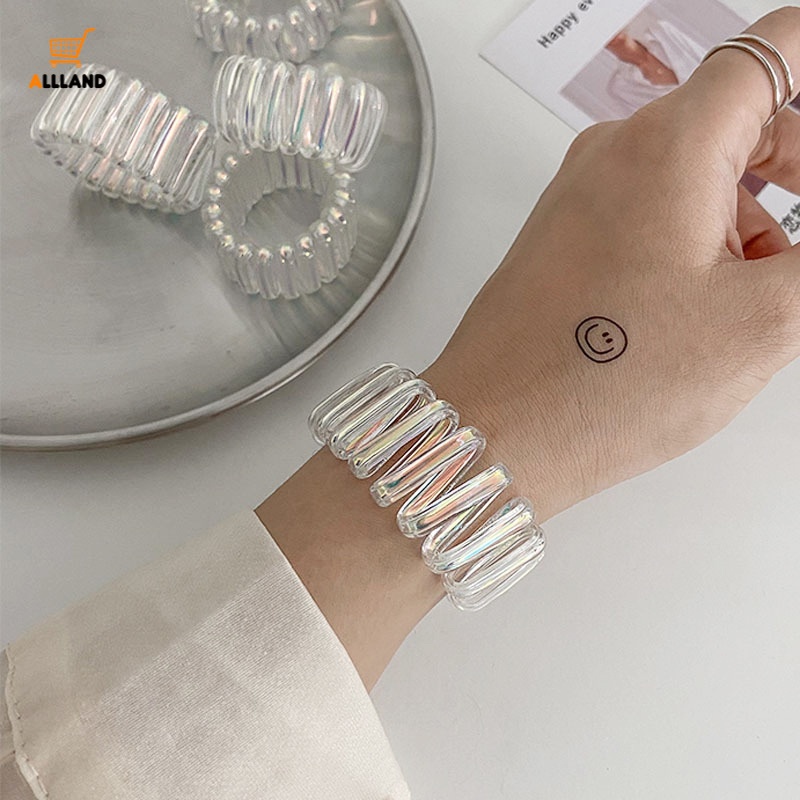 Dây Cột Tóc Bản Rộng Màu Laser Trắng Sáng Bóng Thanh Lịch Cho Nữ