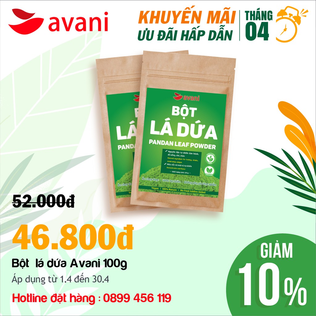 Bột Lá Dứa Nếp Avani 100gram ( Pandan Leaf Powder) - Bột rau củ nguyên chất