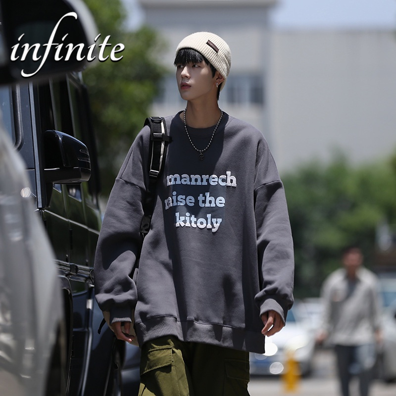 Inf Áo sweatshirt Cổ Thuyền Màu Cà Phê In Chữ Giản Dị Cho Nam