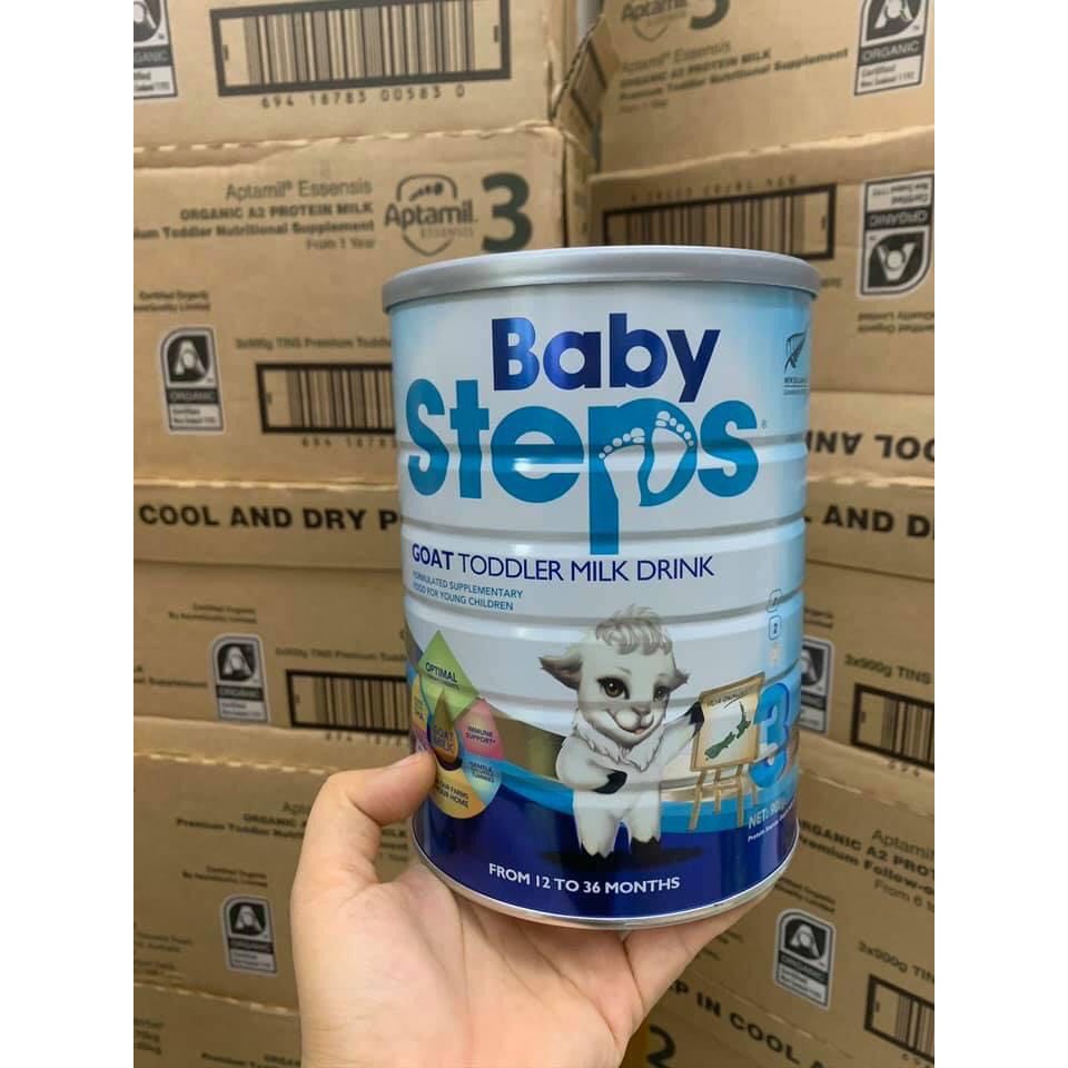 Sữa dê công thức Baby Steps số 1,2,3 Newzealand lon 900g date T1, T2/2022