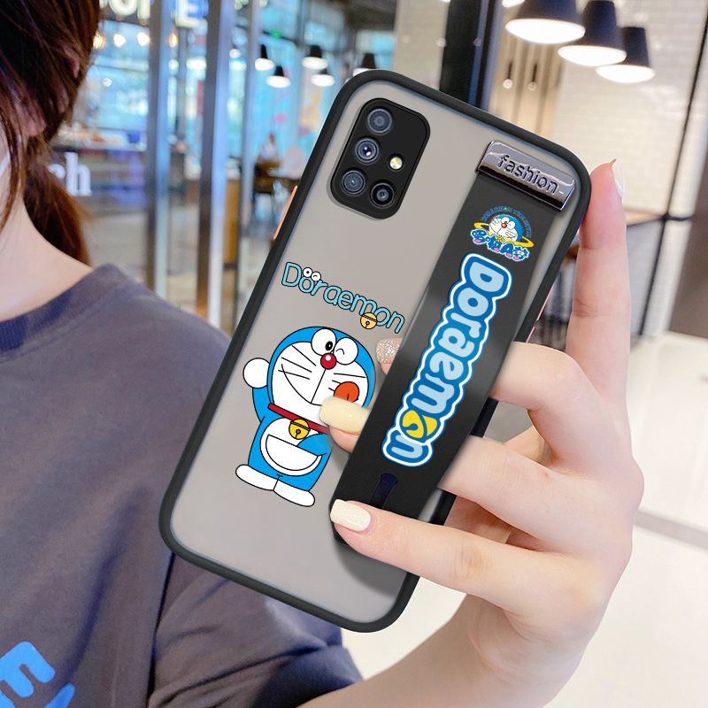 Ốp Điện Thoại Nhám Chống Sốc In Hình Doraemon Có Quai Cầm Tay Bảo Vệ Ống Kính Máy Ảnh Cho Samsung Galaxy M51 M31 M21 M30s