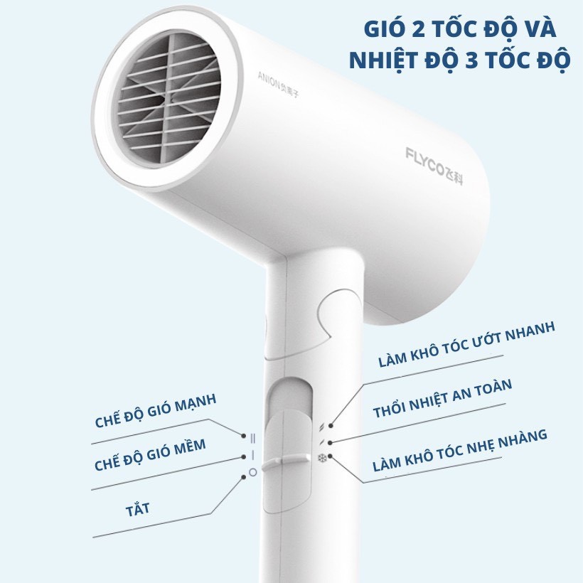 Máy Sấy Tóc Cao Cấp FH6276 FLYCO 2 Chiều Nóng Lạnh Sấy Anion Bảo Vệ Quá Nhiệt, Chống Khô Xơ FH6276