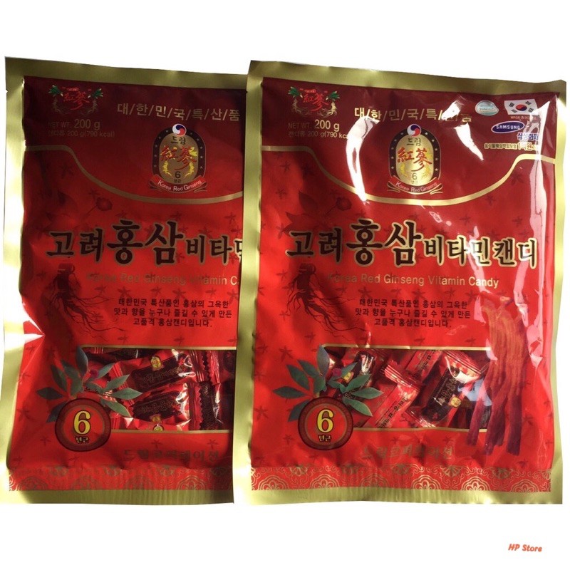 Combo 2 Kẹo Hồng Sâm Vitamin Hàn Quốc 200g, Kẹo Nhân Sâm Hàn Quốc Chính Hãng