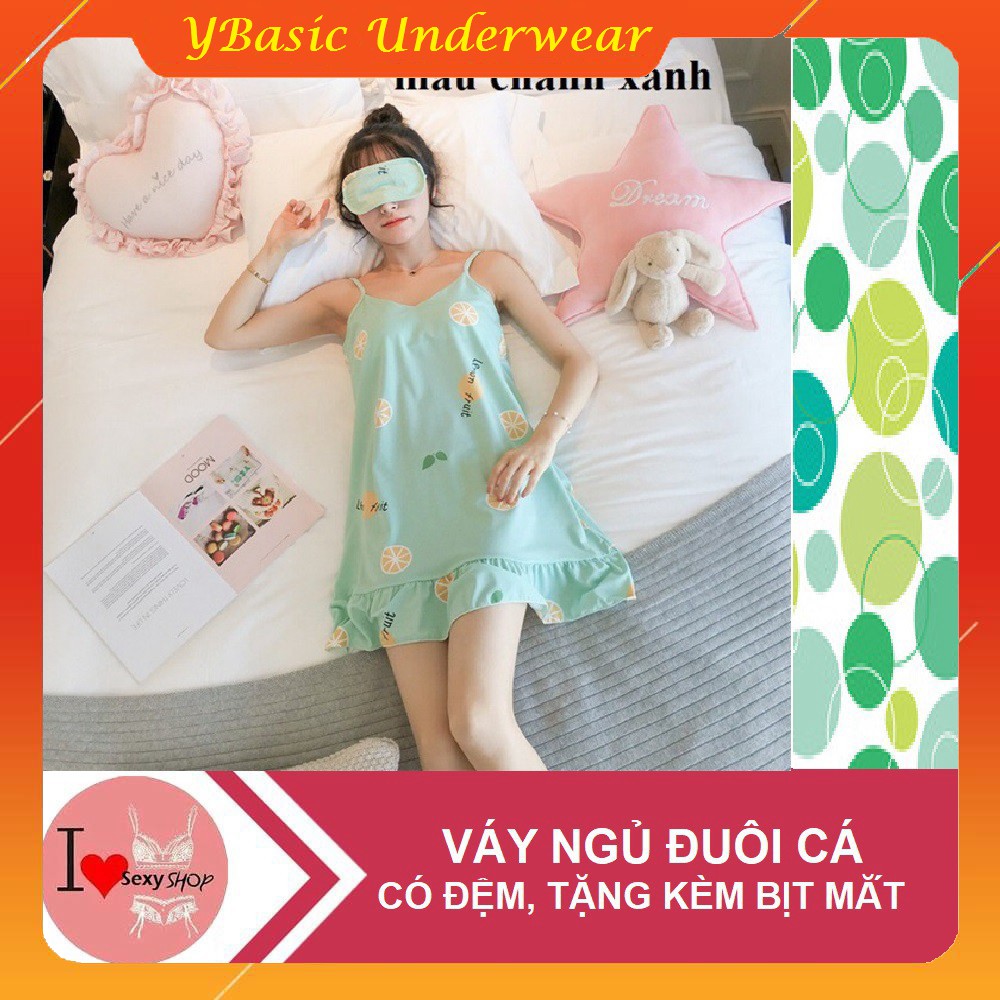 [XẢ KHO 1 NGÀY] VÁY NGỦ hai dây có đệm ngực đuôi xếp li ( tặng kèm bịt mắt )