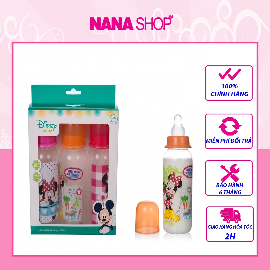 Bộ 3 bình sữa DIsney Thái Lan DN1612 250ml/8oz, núm size M phù hợp 3 month +